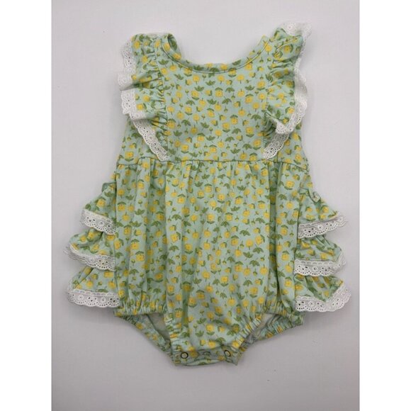 Serendipity Bubble Romper by Shrimp and Grits 12m Floral Yellow Ruffles - Picture 1 of 9